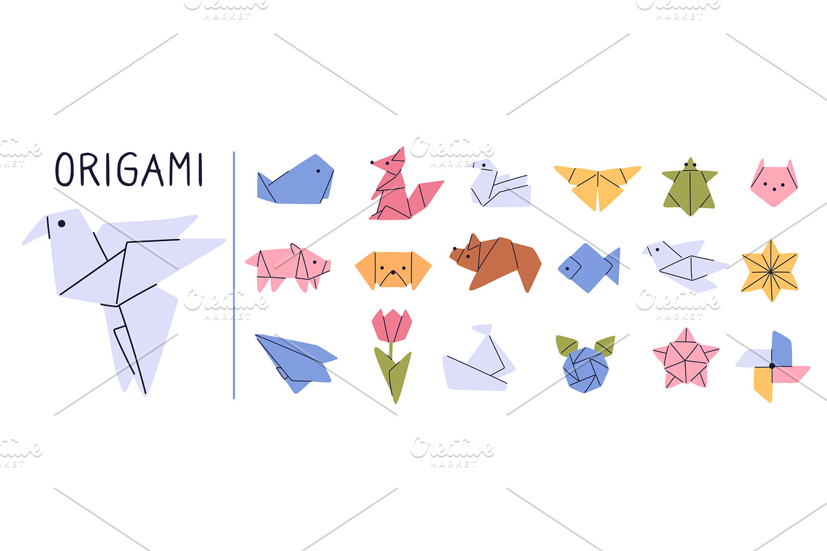 Origami animals. Asian art. Japanese, an Animal Illustration by Vectorbuum