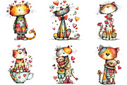 Quirky Valentine Day Cats Clipart, an Illustration by CraftArtStudio (Thumbnail 5 of 6)
