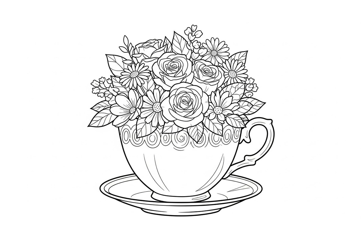 Floral Teacup Line Art Bundle, an Illustration by Gfx_Store (Photo 39 of 51)