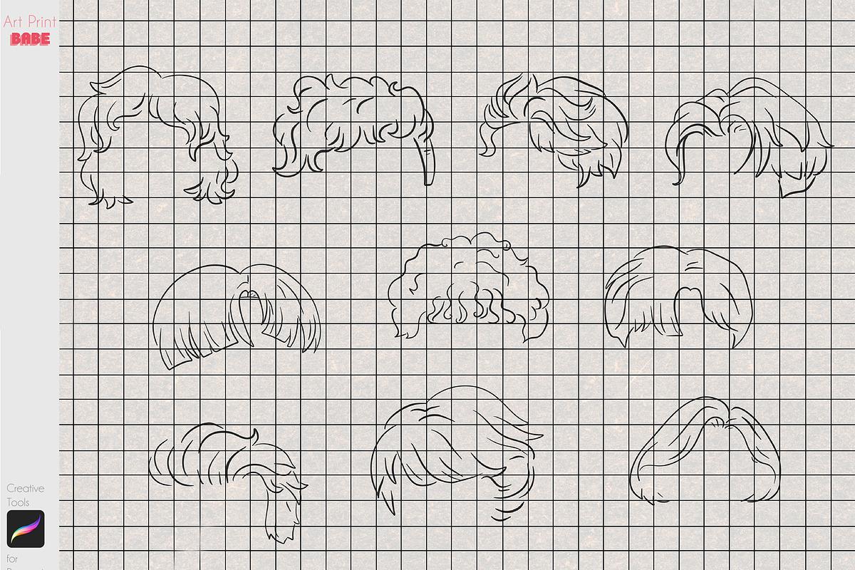 Procreate Hair Styles Anime Chibi, a Brush Add-On by ArtPrintBabe (Photo 13 of 14)