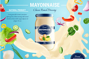 Mayonnaise ad. Realistic mayo bottle, a Food Illustration by Stock-Smart-Start