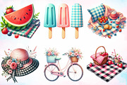 Watercolor Gingham Summer Clipart, a Seasonal Illustration by Canvas Craft (Thumbnail 2 of 3)