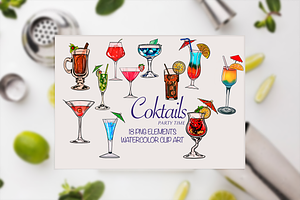 Watercolor Coktail Clipart , Png