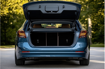 Open trunk of a modern blue car with, a Transportation Photo by Sergey Kotenev
