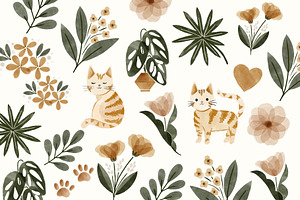 64 Cat & Houseplant Clipart