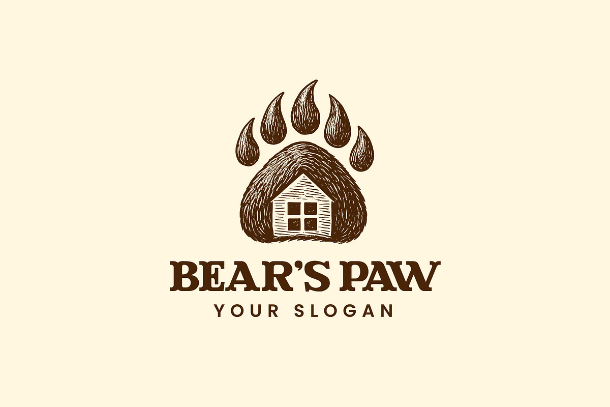 Bear Paw Rustic Lodge House Logo, a Branding & Logo Template by brandphant