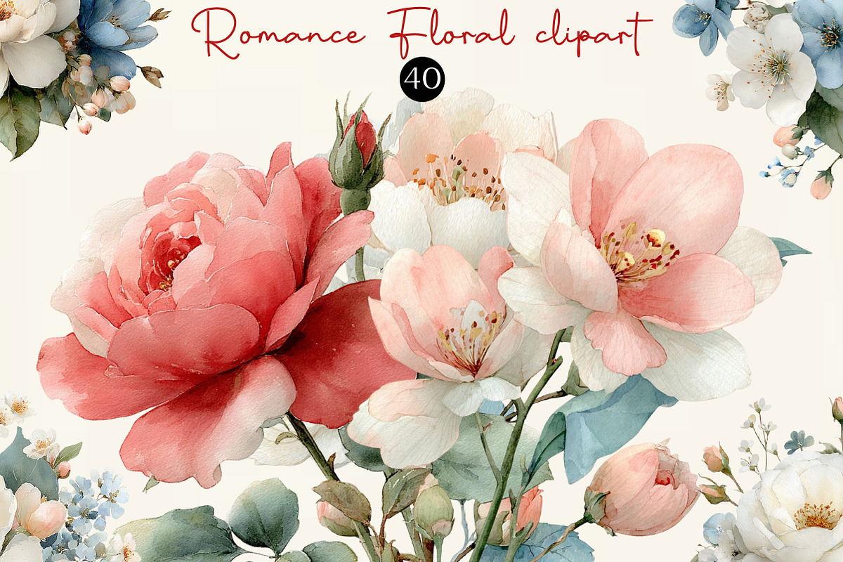 Romance Floral, Watercolor clipart, an Illustration by DreamCafeArt (Photo 1 of 6)