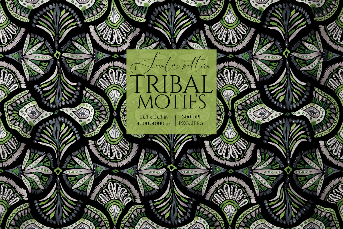 Lime Mandala Feather Damask on Black, a Pattern Graphic by SirenaArt (Photo 1 of 10)