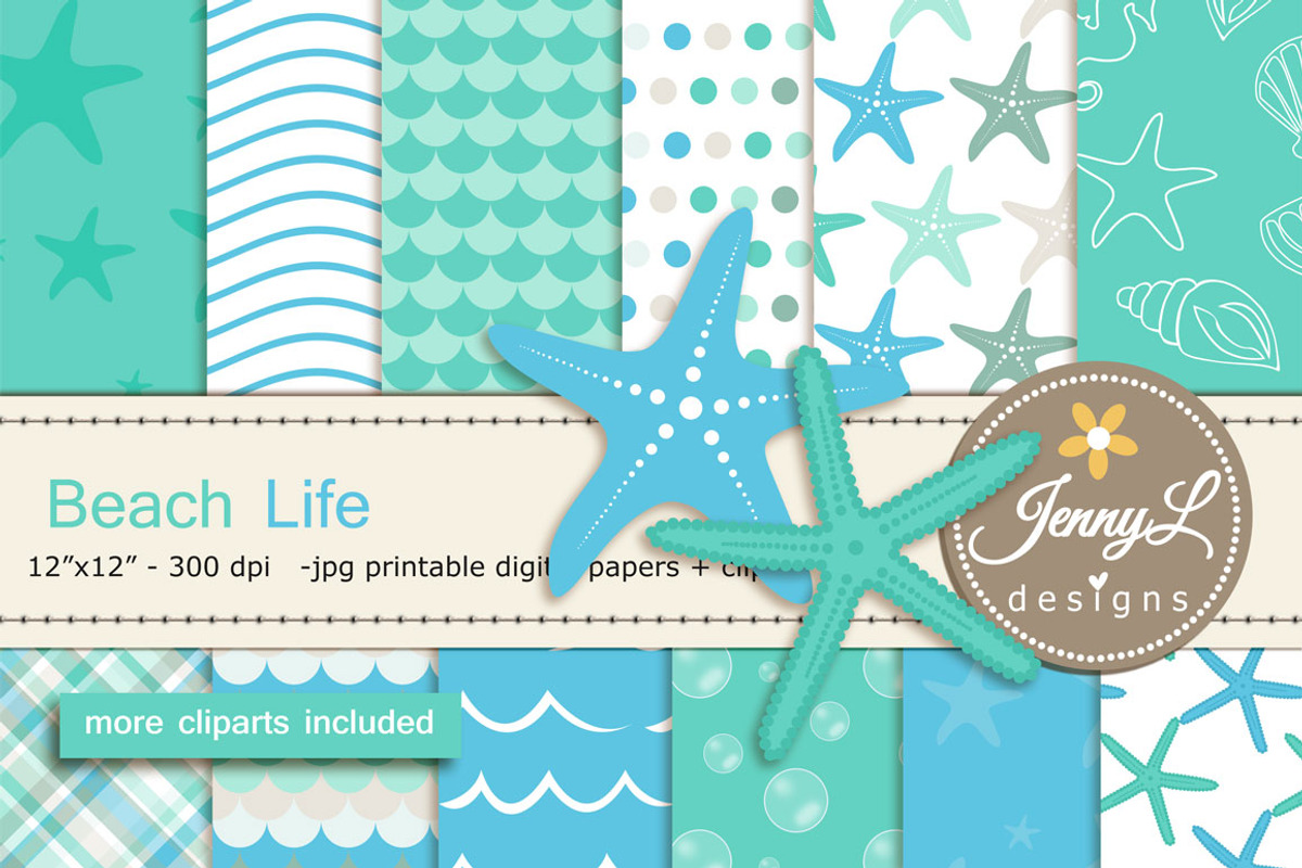 Beach Digital Papers & Clipart, a Pattern Graphic by JennyL Designs (Photo 1 of 5)