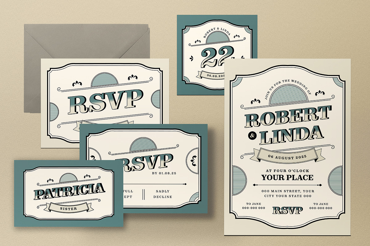 Vintage Wedding Invitation Set, an Invitation Template by graphicook (Photo 3 of 3)