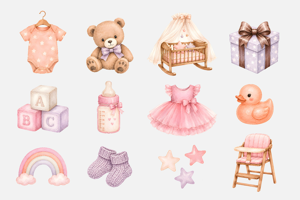 Watercolor Baby Girl Clipart (52), a Decorative Illustration by Iryna Denysova (Photo 3 of 7)