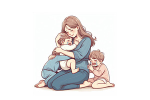 Mother With Crying Childrens