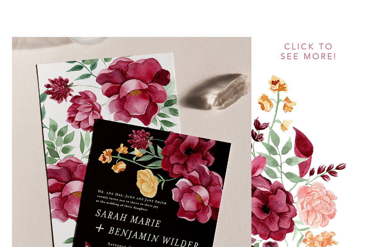 Burgundy and Gold Floral Collection, an Illustration by One and Only Paper (Photo 4 of 6)