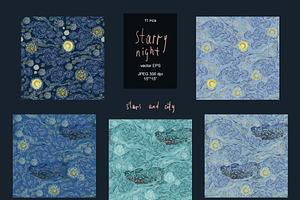 Starry Night Seamless Vector Set