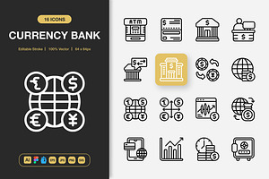 Currency Bank Icons, an Outline Icon by Spacepixel Creative