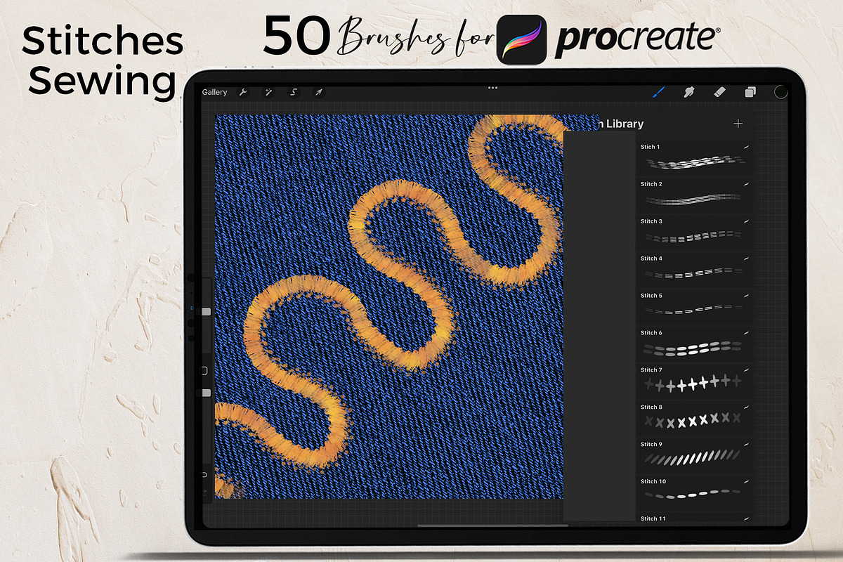 Stitches Sewing Procreate Brushes, a Brush Add-On by LABFcreations