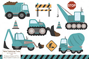 Vintage Blue Construction Trucks, an Illustration by Amanda Ilkov (Thumbnail 1 of 2)
