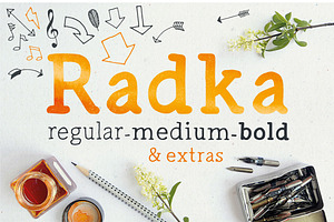 Radka: handmade font family + extras, a Serif Font by Vitek Graphic