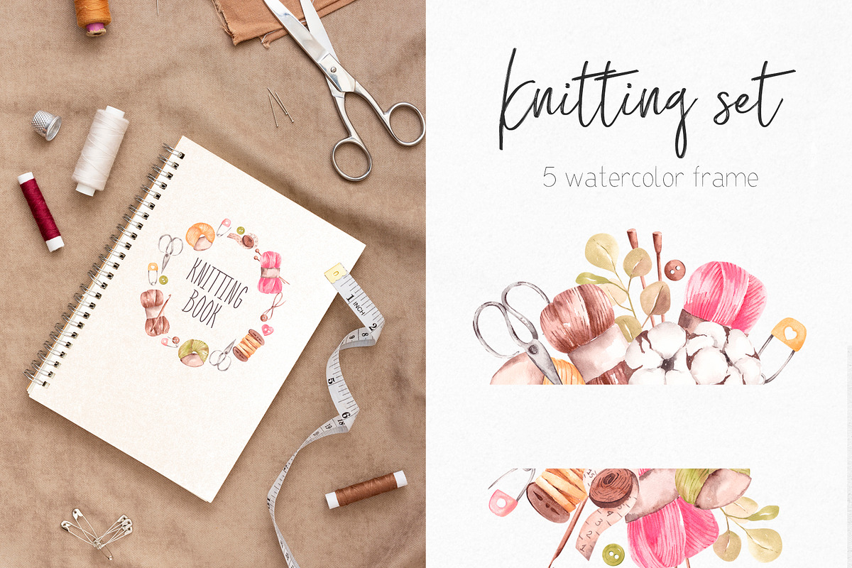 Watercolor Knitting Set Clipart, a Texture Illustration by YuliyaArtGarden (Photo 4 of 8)