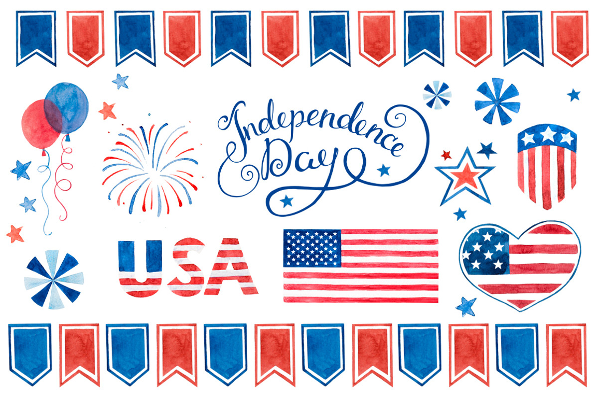 USA Independence day watercolor set, a Decorative Illustration by AlexGreenArt (Photo 2 of 4)
