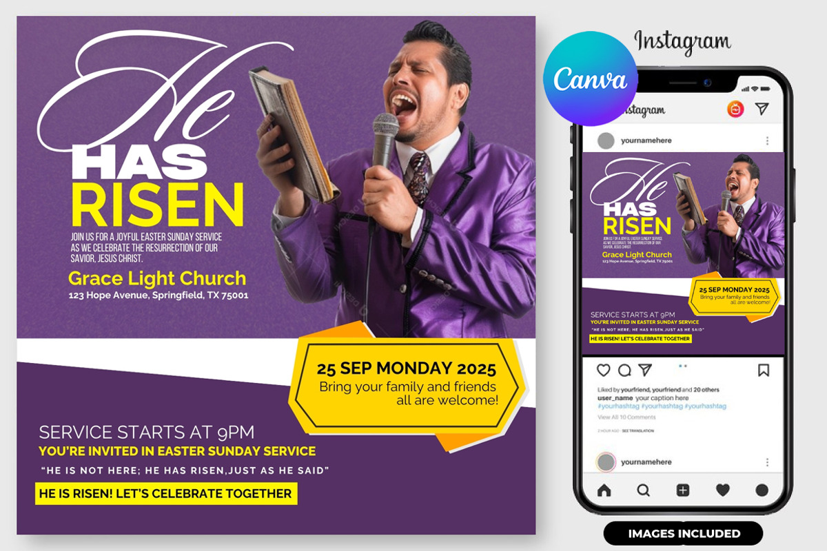 He Is Risen Easter Sunday Flyer, a Graphic by graphicforest (Photo 3 of 4)