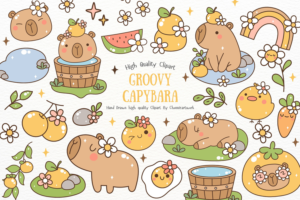 Groovy Capybara SVG PNG, a Seasonal Illustration by Chonnieartwork (Photo 1 of 3)