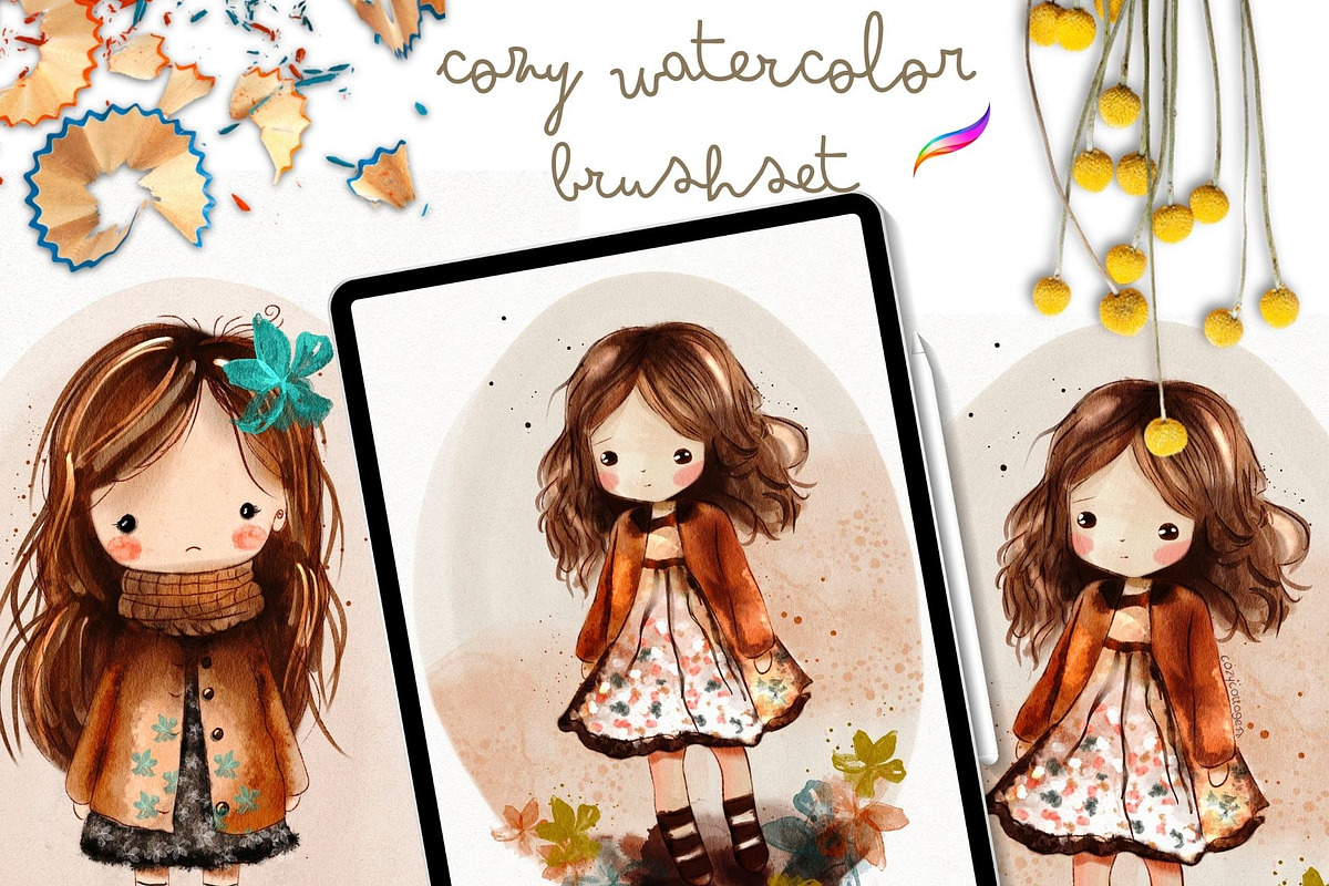 87 COZY PROCREATE WATERCOLOR BRUSHES, a Brush Add-On by Warm Cozy Cottage (Photo 2 of 13)
