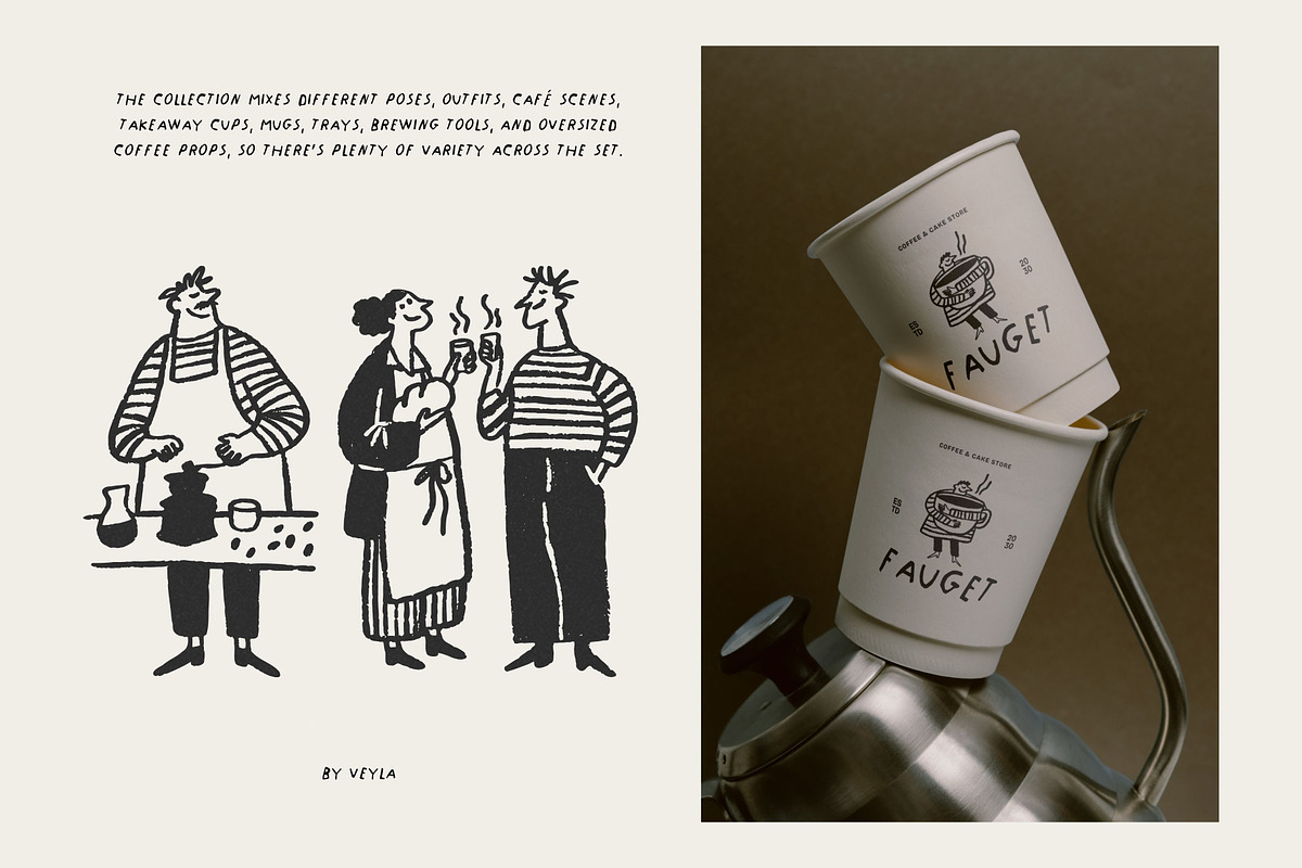 50 Hand-Drawn Сoffee Characters, a Food Illustration by Veyla (Photo 8 of 13)