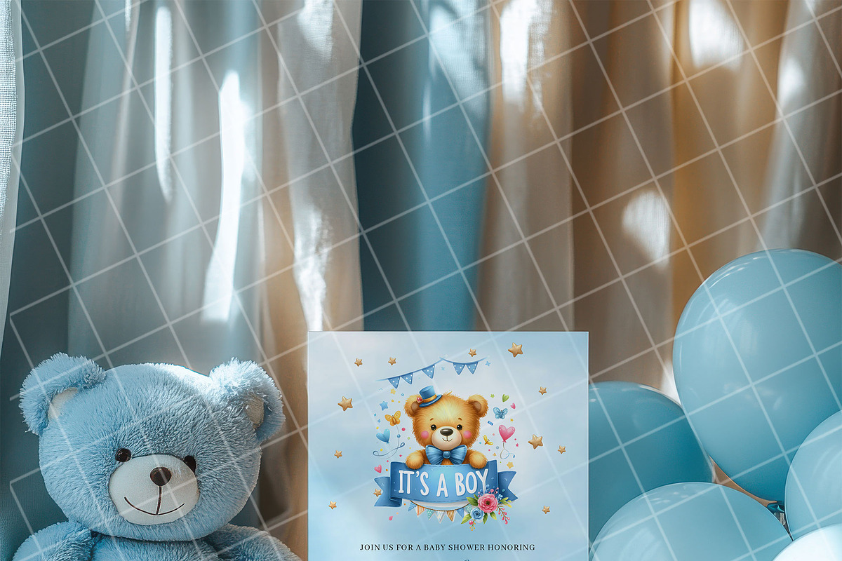 Boy baby shower invitation mockup PS, an Advertising Mockup by Blush Roses Print (Photo 3 of 8)