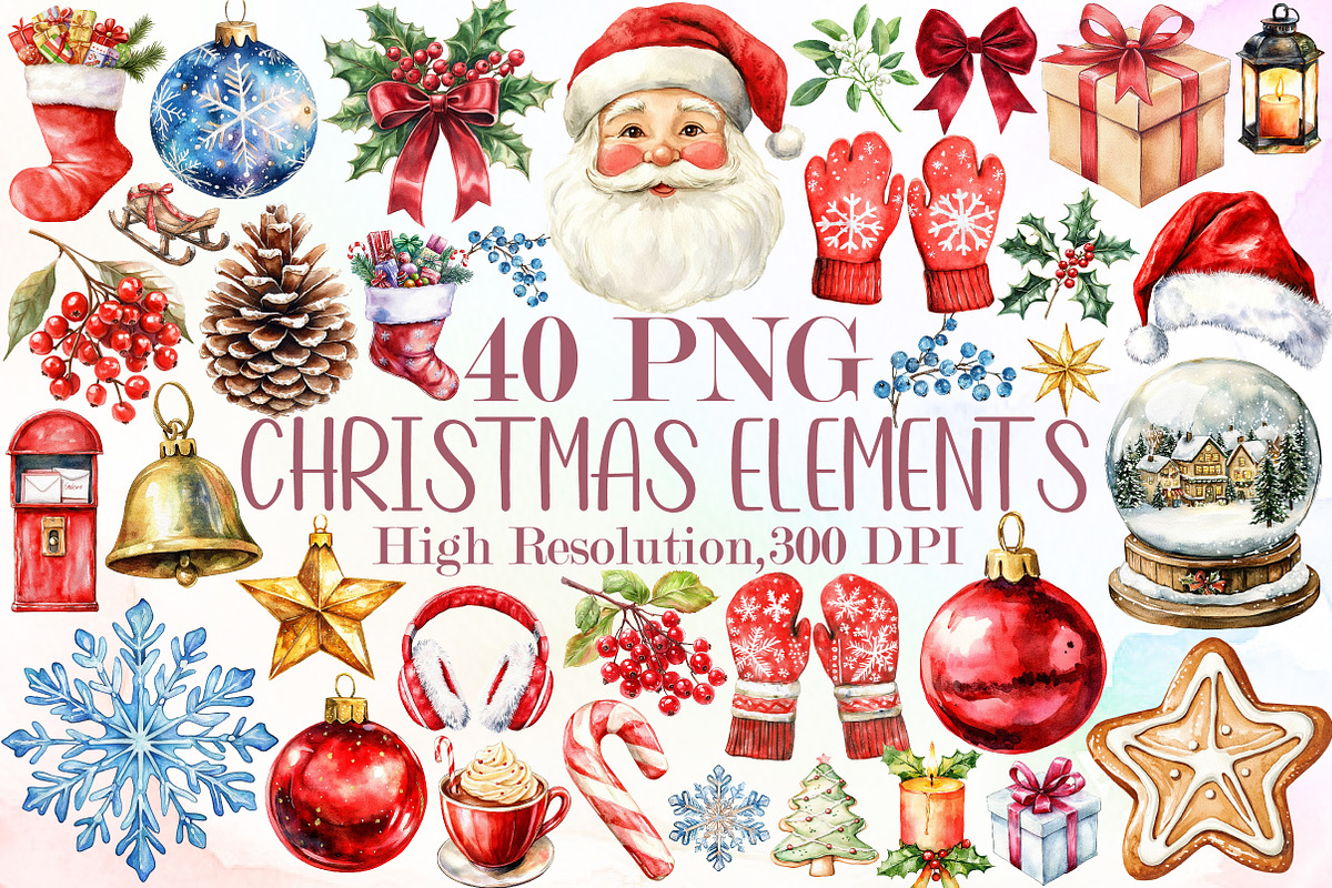 Watercolor Christmas DIY Elements Se, an Illustration by Sublimation Artist (Photo 1 of 6)