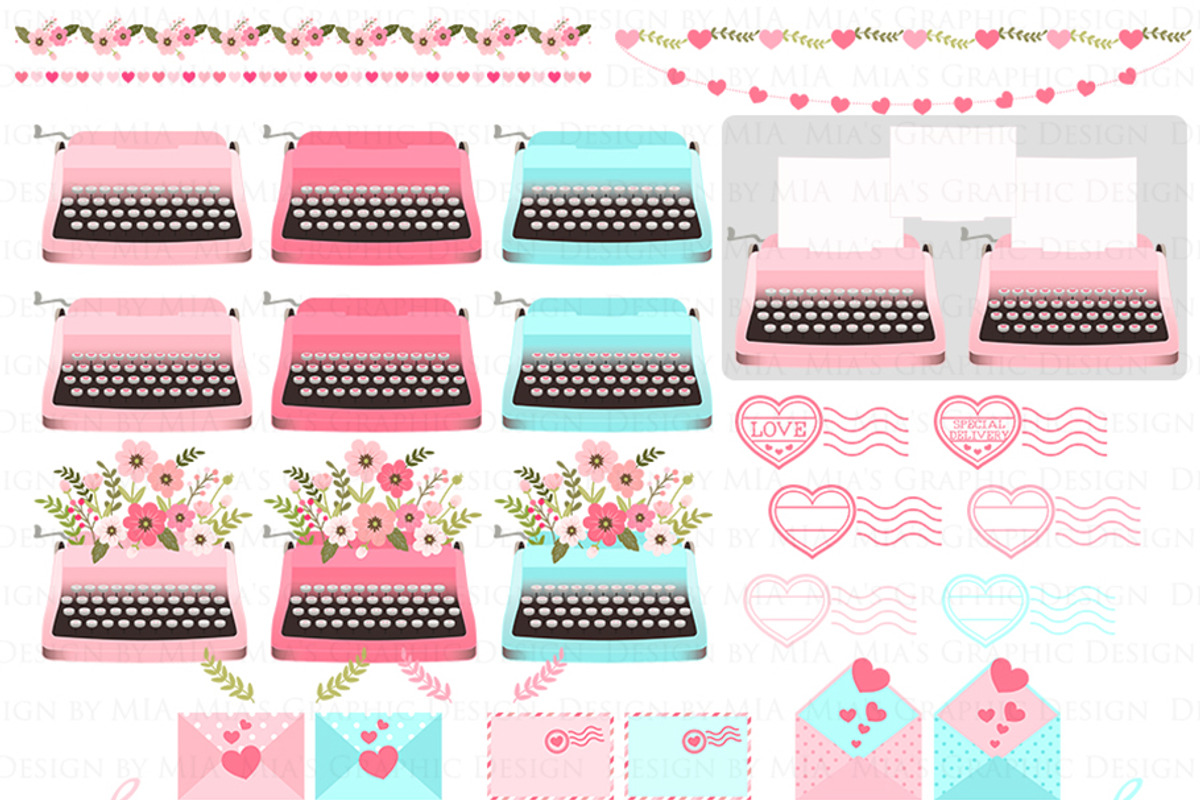 Love Typewriter Pink and Light Blue, an Illustration by Mia's Graphic Design (Photo 4 of 9)