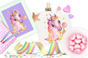 Watercolor Cute Lollipop Unicorn