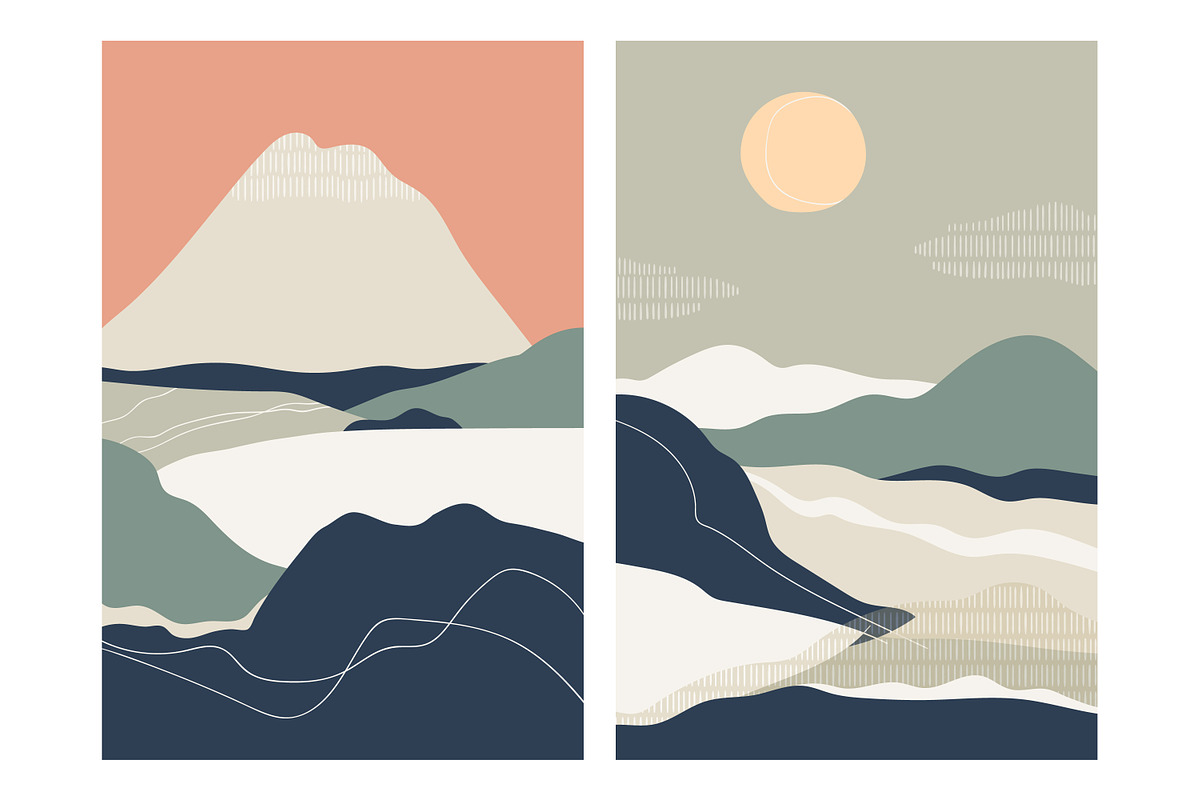 Abstract nature landscapes cards set, a Decorative Illustration by Good Studio (Photo 16 of 34)