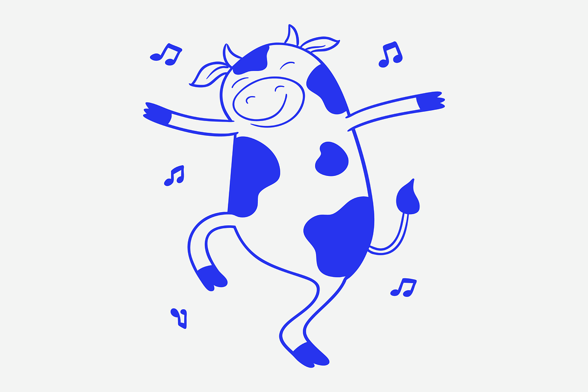 Cute Dancing Cow Doodle Illustration, an Animal Illustration by Danil Polshin