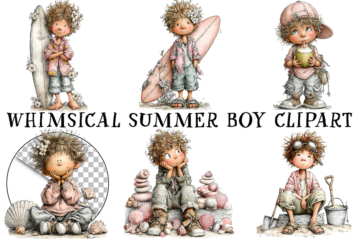 Whimsical Summer Boy Clipart, an Illustration by OK Design (Photo 2 of 6)