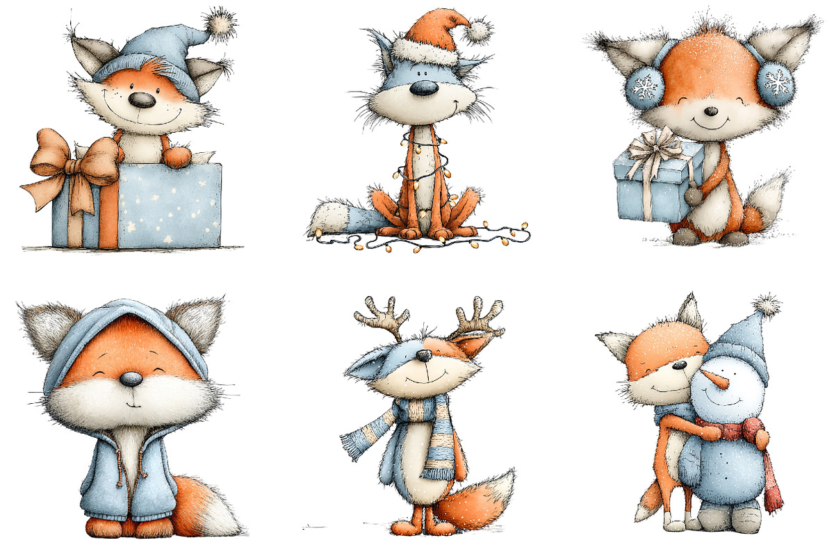 Quirky Christmas Fox Watercolor Clip, a Seasonal Illustration by YA Design (Photo 2 of 7)