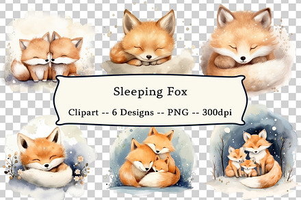 6 Sleeping Foxes Clipart