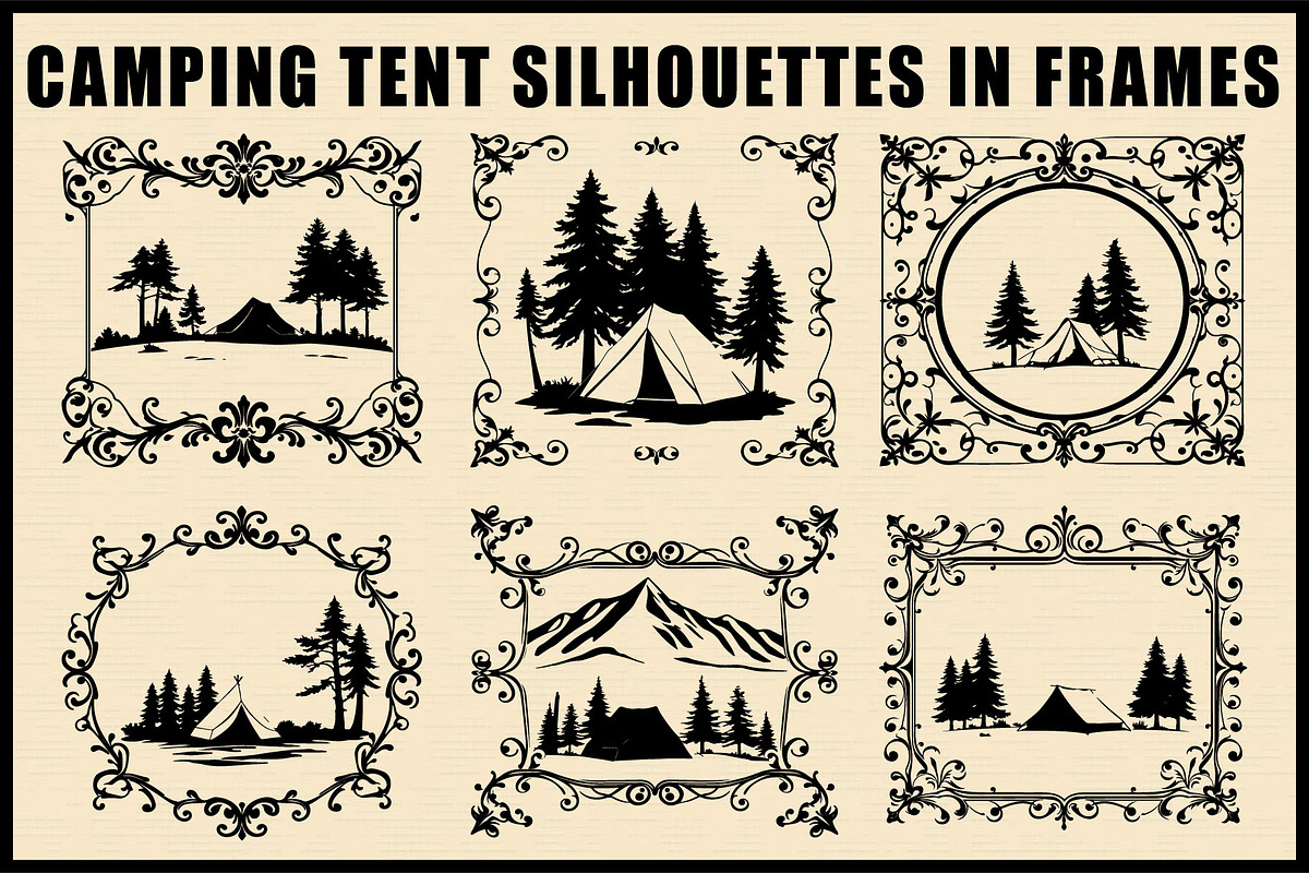Framed Camping Tent Forest Vector, an Object Graphic by Creativeshirt