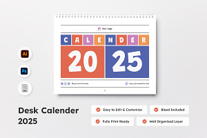 Desk Calender 2025 Design V4, a Stationery Template by twinstd