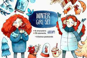 Winter Girl Watercolor Clipart Set