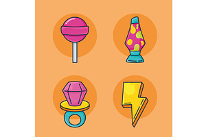 four 90s culture icons, an Object Illustration by studiogstock