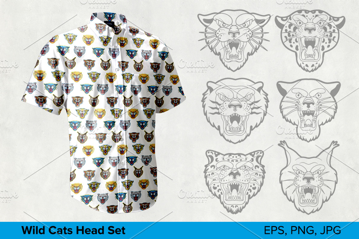 Wild Cats Head Set, an Animal Illustration by Moloko88 (Photo 8 of 8)