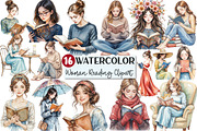 Watercolor Woman Reading Clipart, an Illustration by Rose Art (Thumbnail 1 of 3)
