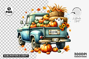 Pumpkin Truck Fall Harvest Clipart, a Seasonal Illustration by Creative Arslan (Thumbnail 1 of 3)