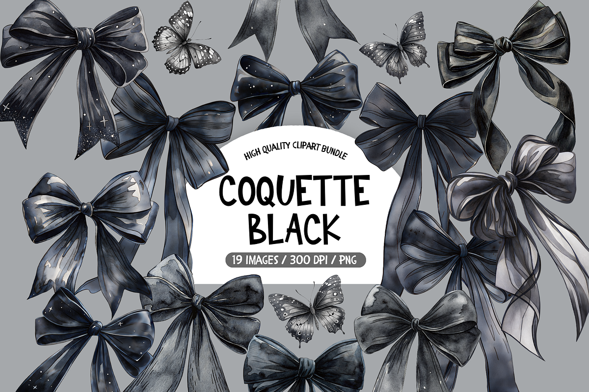 Coquette Black Bow Clipart, an Illustration by TatiMockup (Photo 1 of 3)
