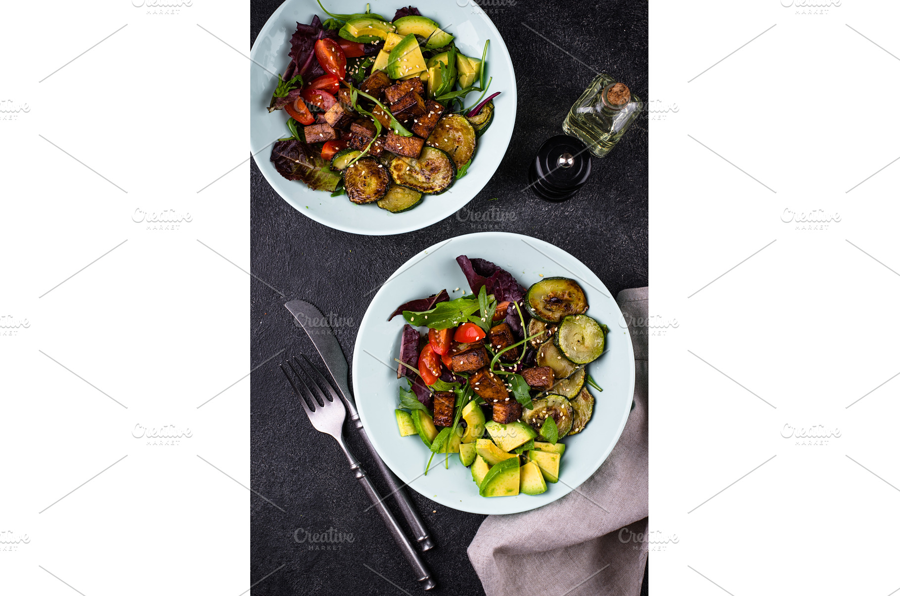 Healthy vegan keto salad with tofu, a Food & Drink Photo by Yulia Furman