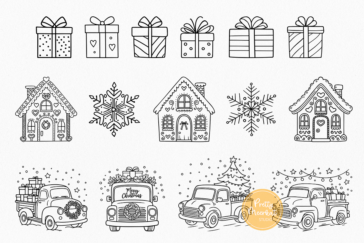 Christmas Line Art Bundle Clipart, a Seasonal Illustration by Pretty Meerkat (Photo 4 of 7)