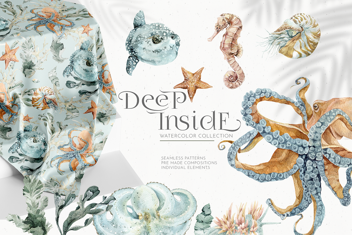 Underwater Watercolor Collection, an Animal Illustration by Cat In Colour (Photo 1 of 9)