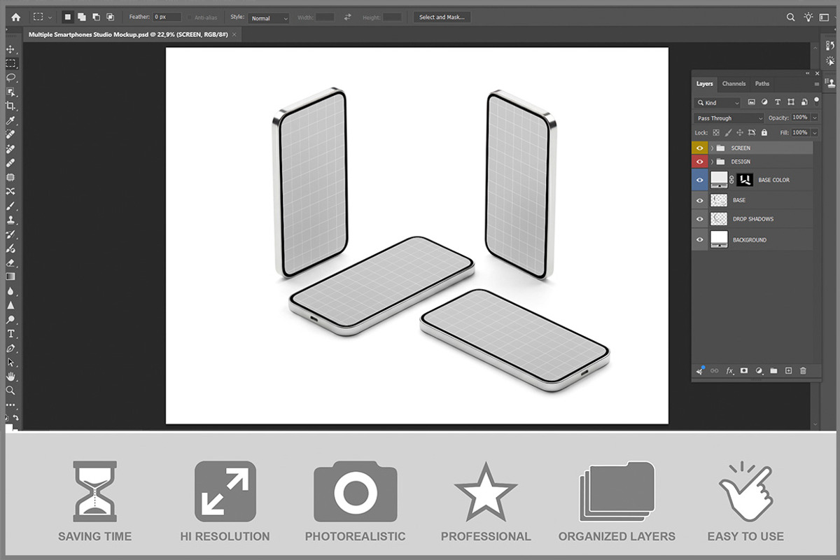 Multiple Smartphones Studio PSD, an Advertising Mockup by Bruno's Shop (Photo 2 of 3)