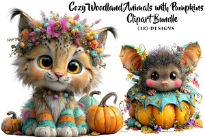 Cozy Woodland Animals with Pumpkins, a Seasonal Illustration by CreationArt